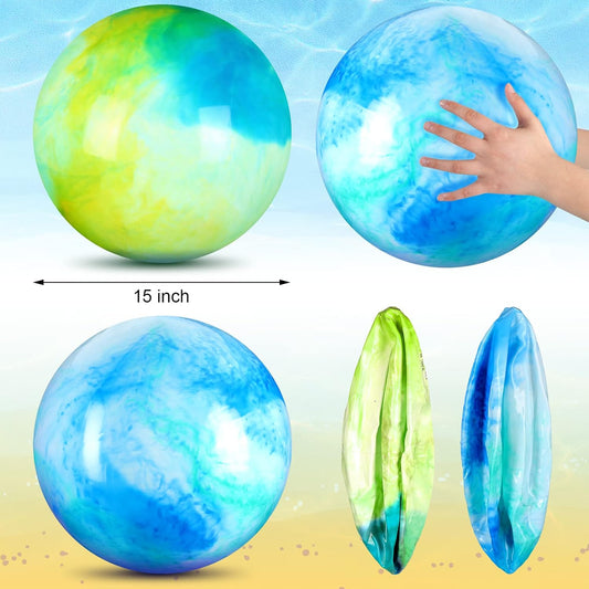 2 Pcs 18 Inch Marbleized Bouncy Balls Large Inflatable Rubber Sensory Ball for Playground Outdoor Water(Green and Yellow)