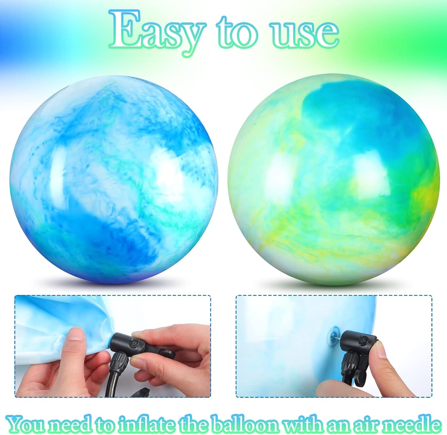 2 Pcs 18 Inch Marbleized Bouncy Balls Large Inflatable Rubber Sensory Ball for Playground Outdoor Water(Green and Yellow)