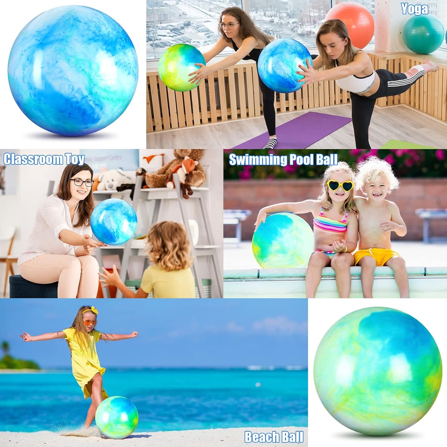 2 Pcs 18 Inch Marbleized Bouncy Balls Large Inflatable Rubber Sensory Ball for Playground Outdoor Water(Green and Yellow)