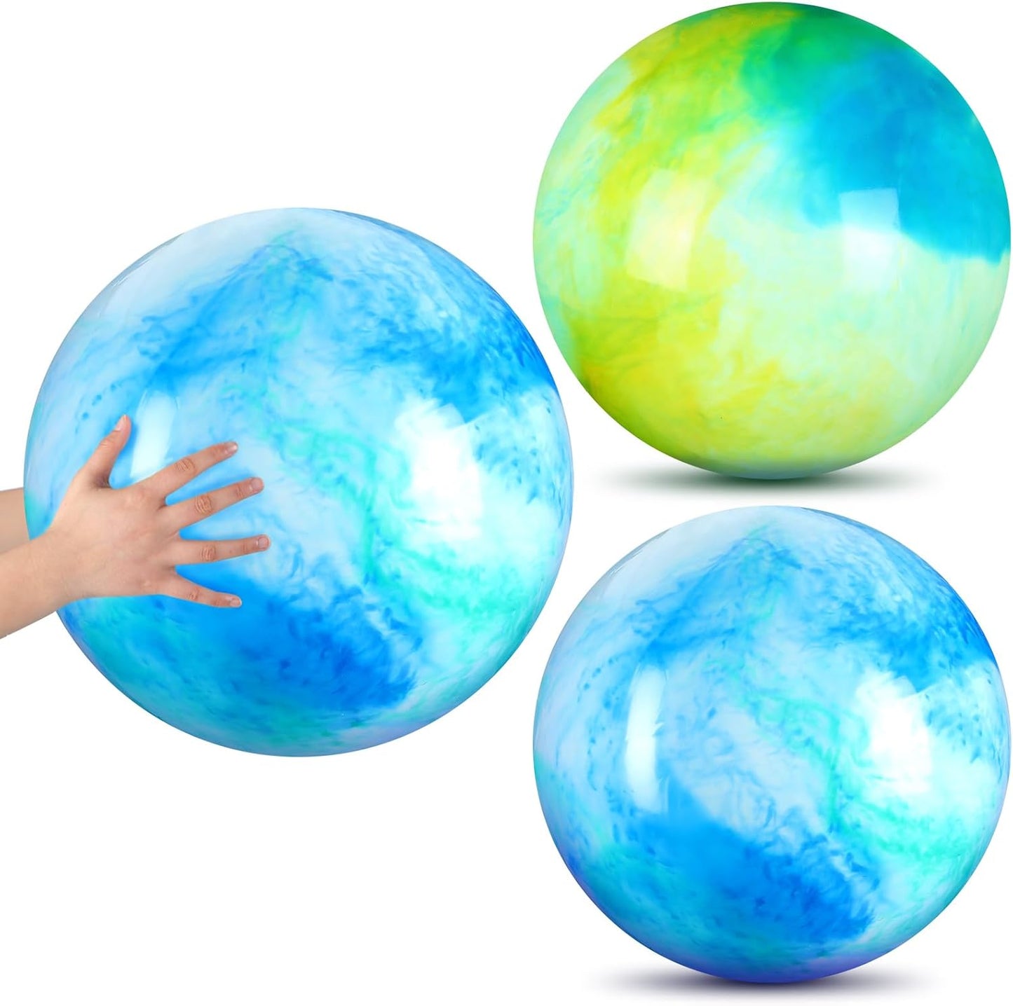 2 Pcs 18 Inch Marbleized Bouncy Balls Large Inflatable Rubber Sensory Ball for Playground Outdoor Water(Green and Yellow)