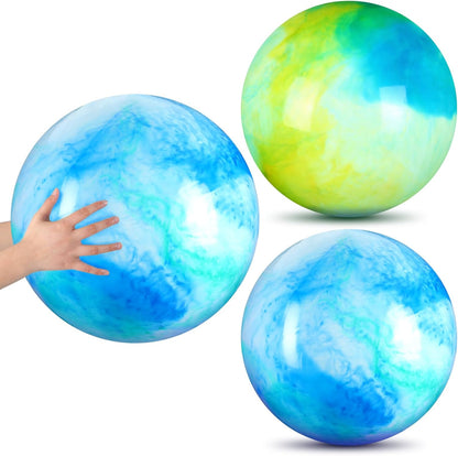 2 Pcs 18 Inch Marbleized Bouncy Balls Large Inflatable Rubber Sensory Ball for Playground Outdoor Water(Green and Yellow)