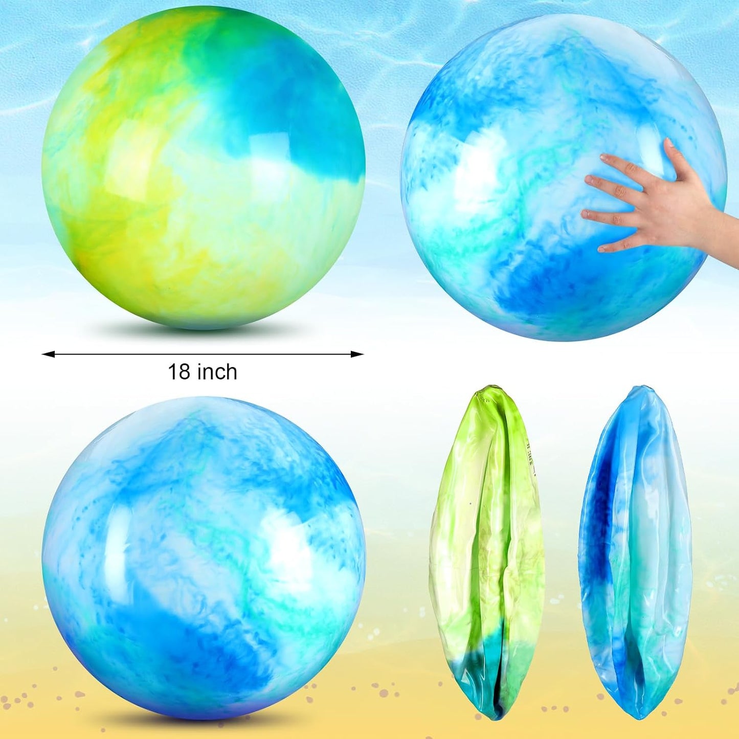 2 Pcs 18 Inch Marbleized Bouncy Balls Large Inflatable Rubber Sensory Ball for Playground Outdoor Water(Green and Yellow)