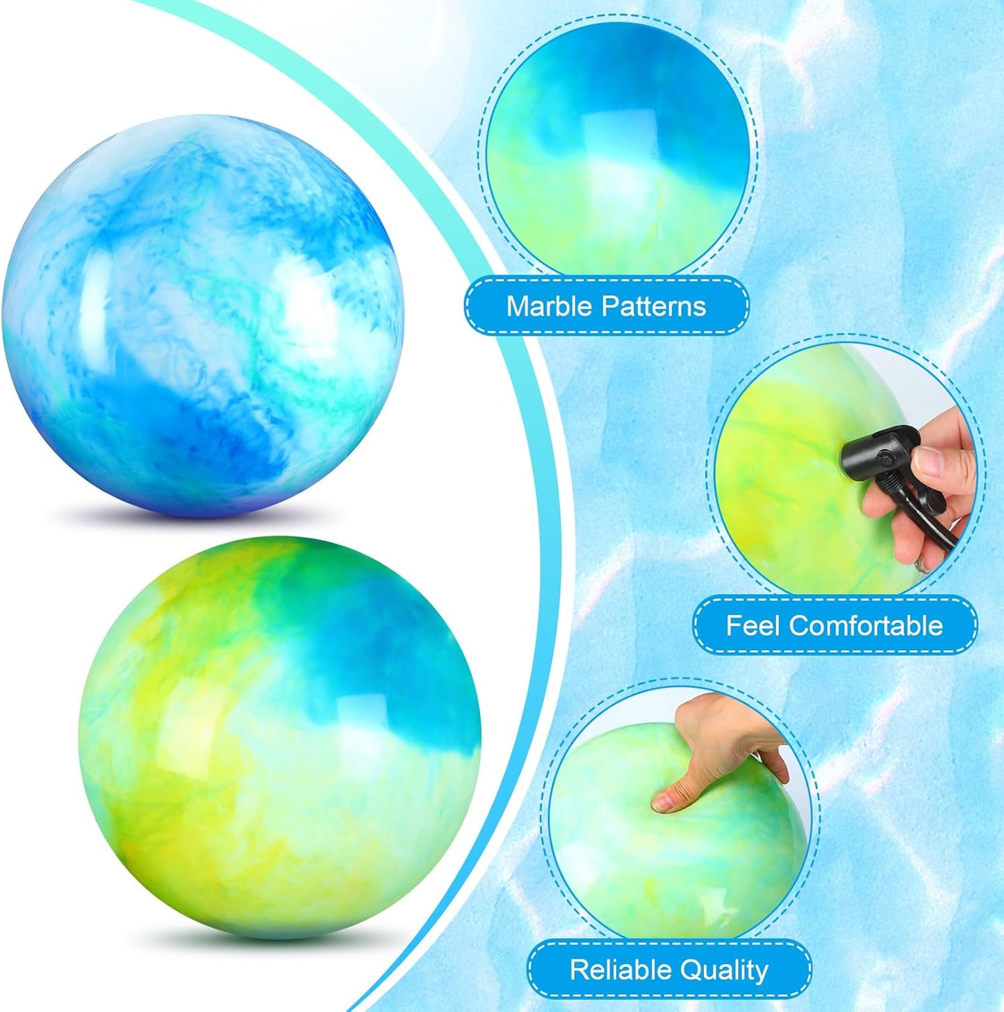 2 Pcs 18 Inch Marbleized Bouncy Balls Large Inflatable Rubber Sensory Ball for Playground Outdoor Water(Green and Yellow)