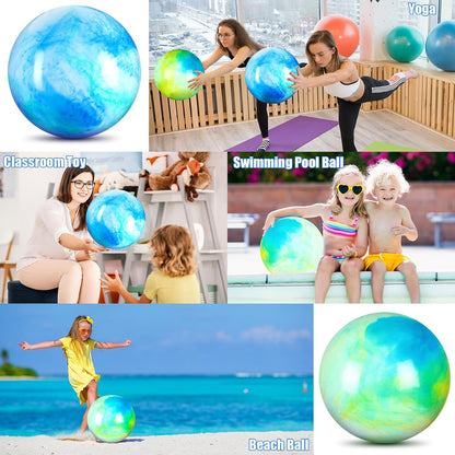 2 Pcs 18 Inch Marbleized Bouncy Balls Large Inflatable Rubber Sensory Ball for Playground Outdoor Water(Green and Yellow)