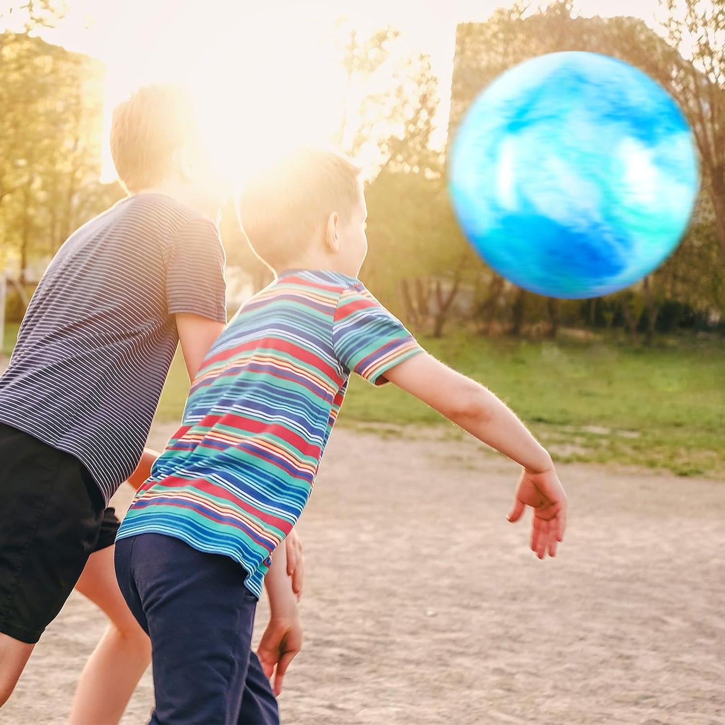 2 Pcs 18 Inch Marbleized Bouncy Balls Large Inflatable Rubber Sensory Ball for Playground Outdoor Water(Green and Yellow)