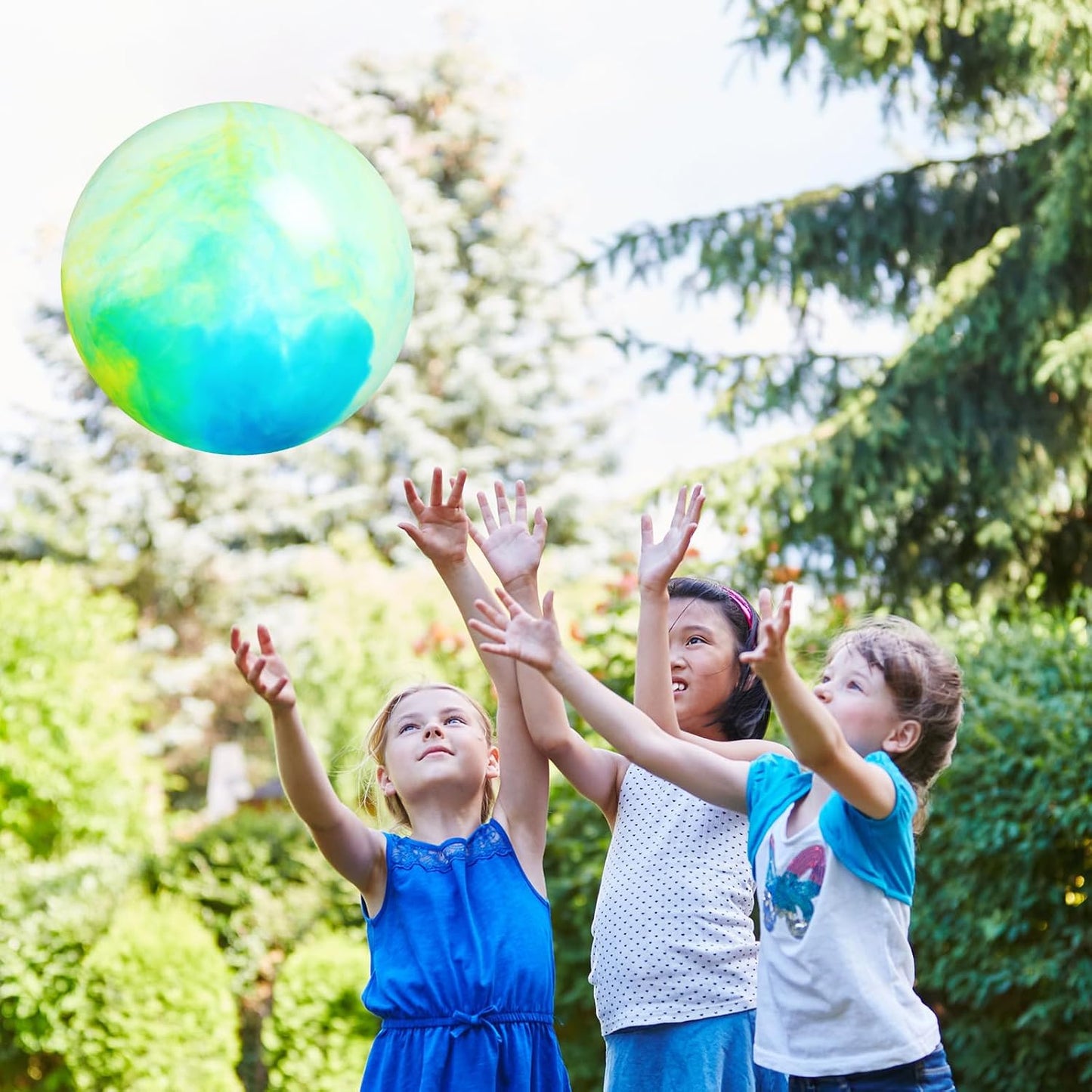 2 Pcs 18 Inch Marbleized Bouncy Balls Large Inflatable Rubber Sensory Ball for Playground Outdoor Water(Green and Yellow)