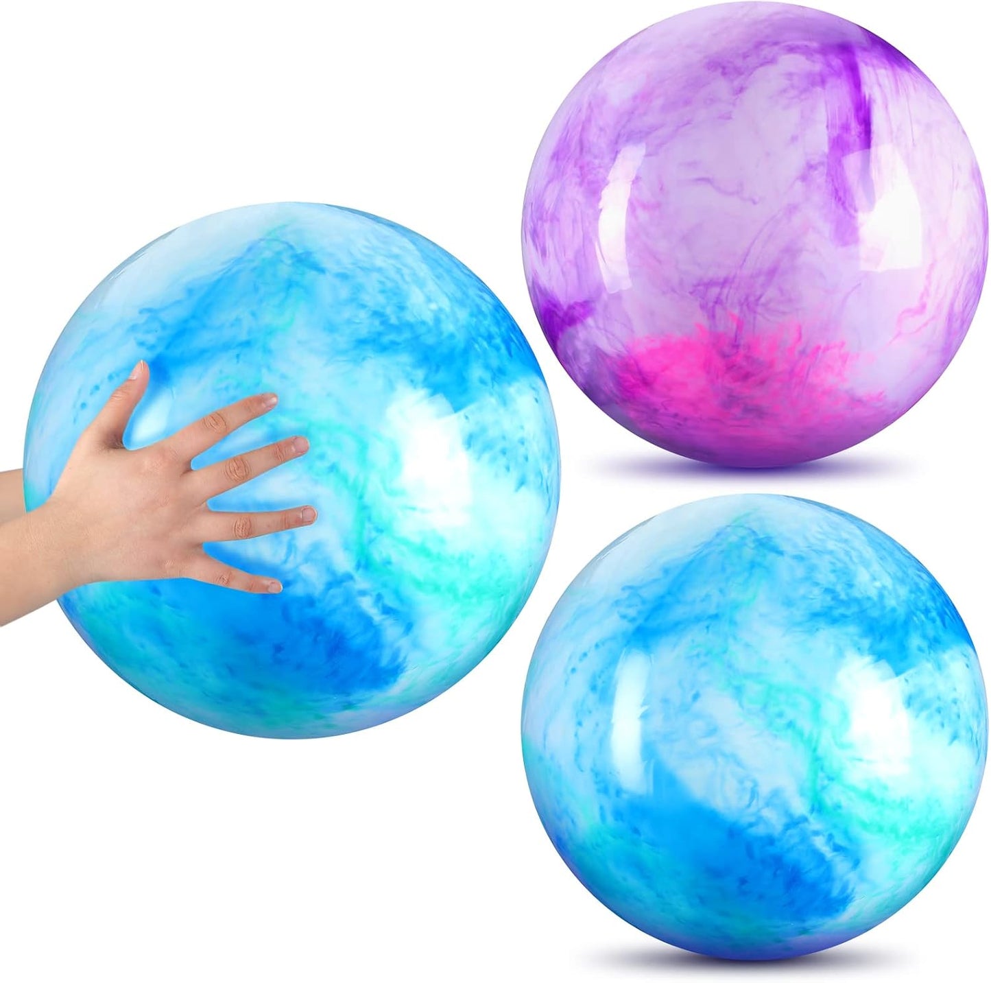 2 Pcs 18 Inch Marbleized Bouncy Balls Large Inflatable Rubber Sensory Ball for Playground Outdoor Water(Green and Yellow)