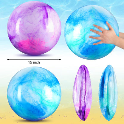 2 Pcs 18 Inch Marbleized Bouncy Balls Large Inflatable Rubber Sensory Ball for Playground Outdoor Water(Green and Yellow)