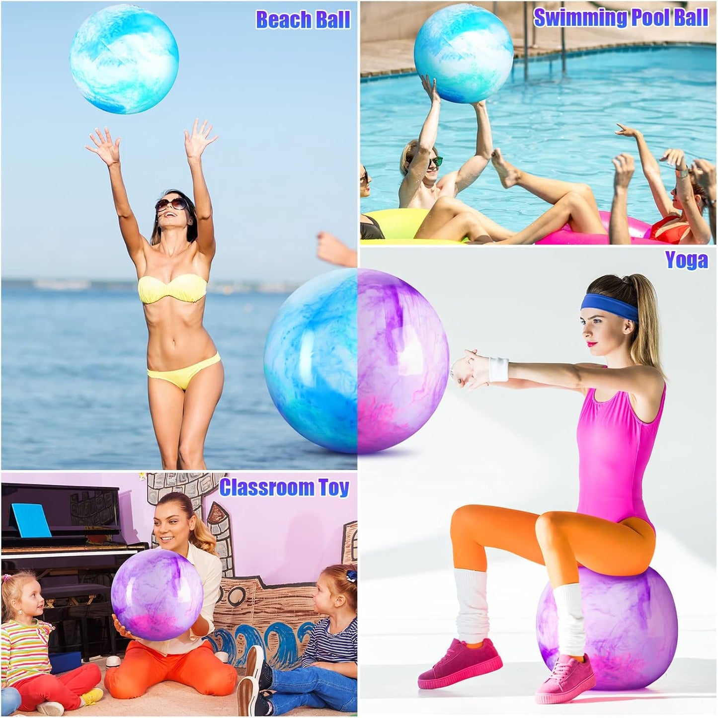 2 Pcs 18 Inch Marbleized Bouncy Balls Large Inflatable Rubber Sensory Ball for Playground Outdoor Water(Green and Yellow)