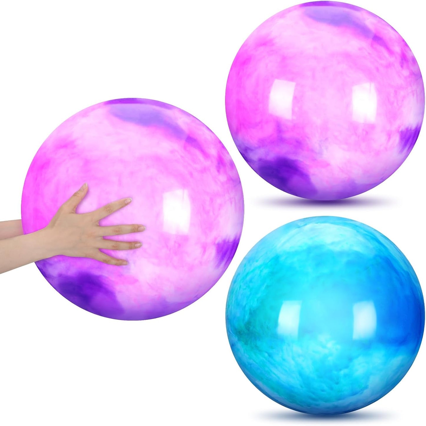 2 Pcs 18 Inch Marbleized Bouncy Balls Large Inflatable Rubber Sensory Ball for Playground Outdoor Water(Green and Yellow)