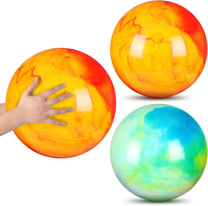 2 Pcs 18 Inch Marbleized Bouncy Balls Large Inflatable Rubber Sensory Ball for Playground Outdoor Water(Green and Yellow)
