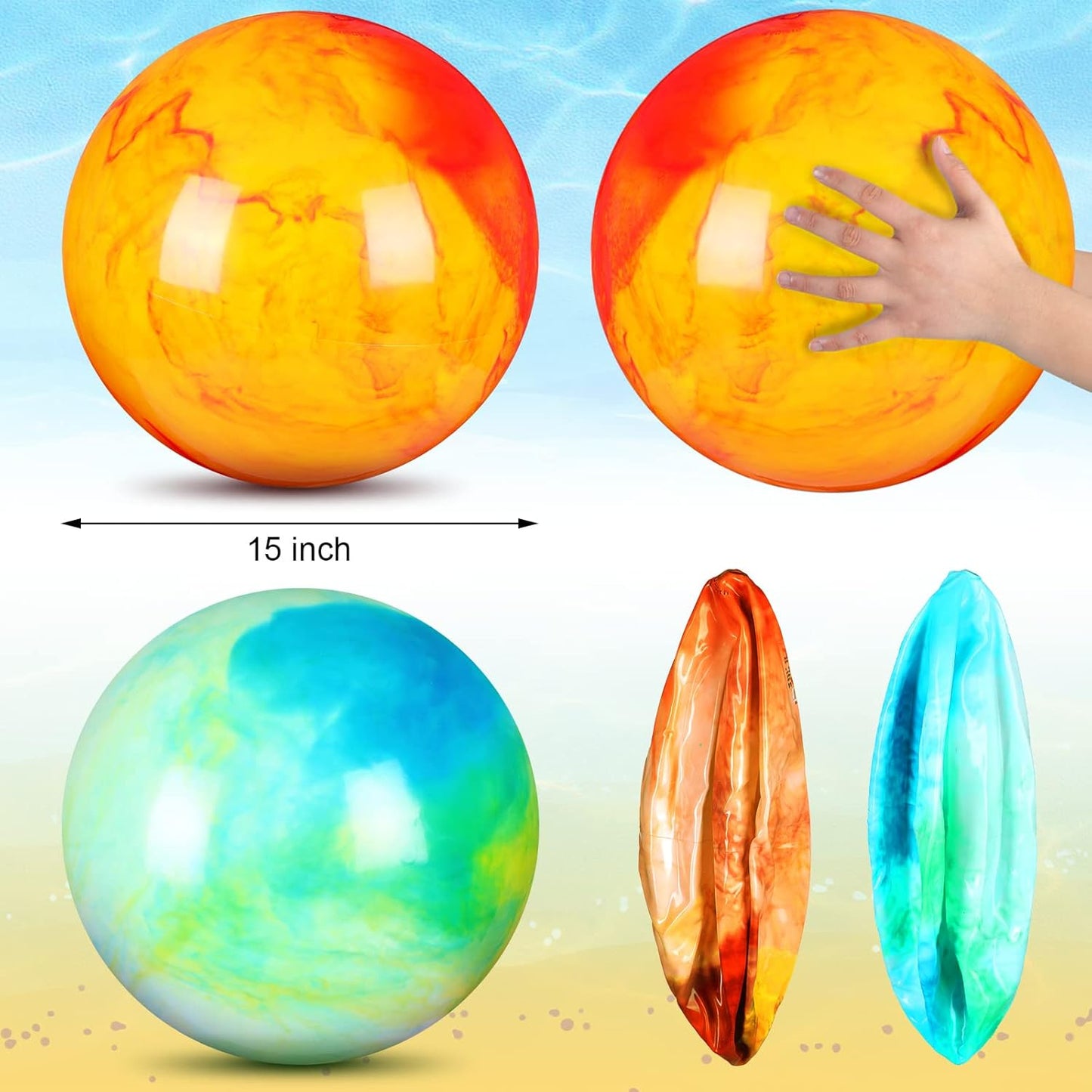 2 Pcs 18 Inch Marbleized Bouncy Balls Large Inflatable Rubber Sensory Ball for Playground Outdoor Water(Green and Yellow)