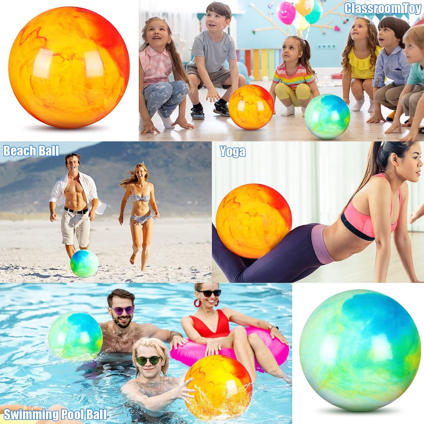 2 Pcs 18 Inch Marbleized Bouncy Balls Large Inflatable Rubber Sensory Ball for Playground Outdoor Water(Green and Yellow)