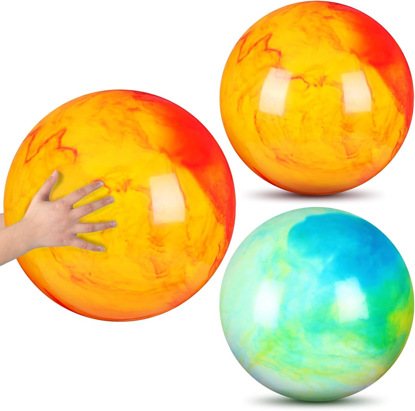 2 Pcs 18 Inch Marbleized Bouncy Balls Large Inflatable Rubber Sensory Ball for Playground Outdoor Water(Green and Yellow)