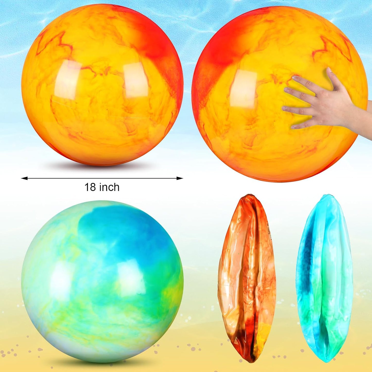 2 Pcs 18 Inch Marbleized Bouncy Balls Large Inflatable Rubber Sensory Ball for Playground Outdoor Water(Green and Yellow)