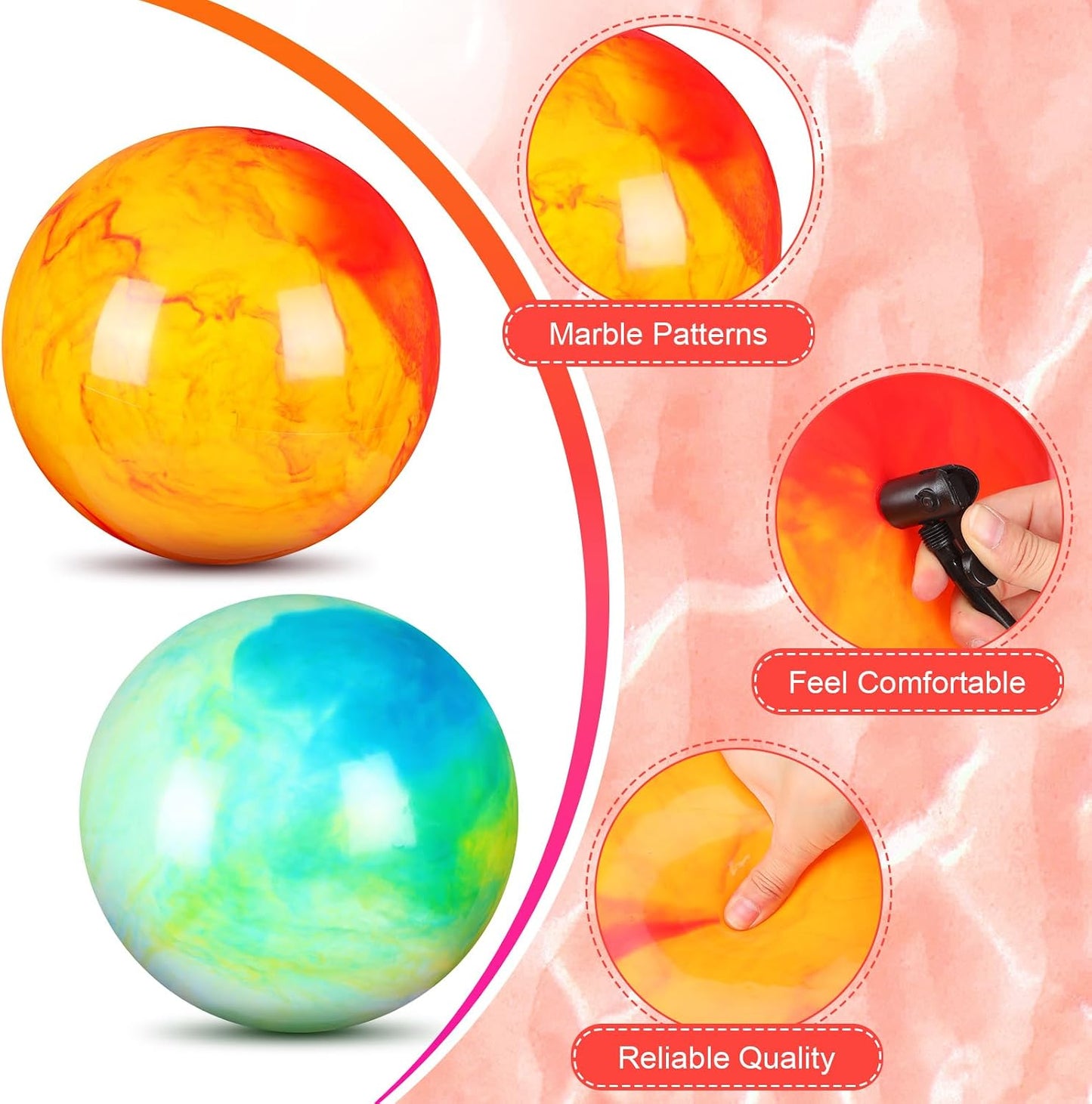 2 Pcs 18 Inch Marbleized Bouncy Balls Large Inflatable Rubber Sensory Ball for Playground Outdoor Water(Green and Yellow)