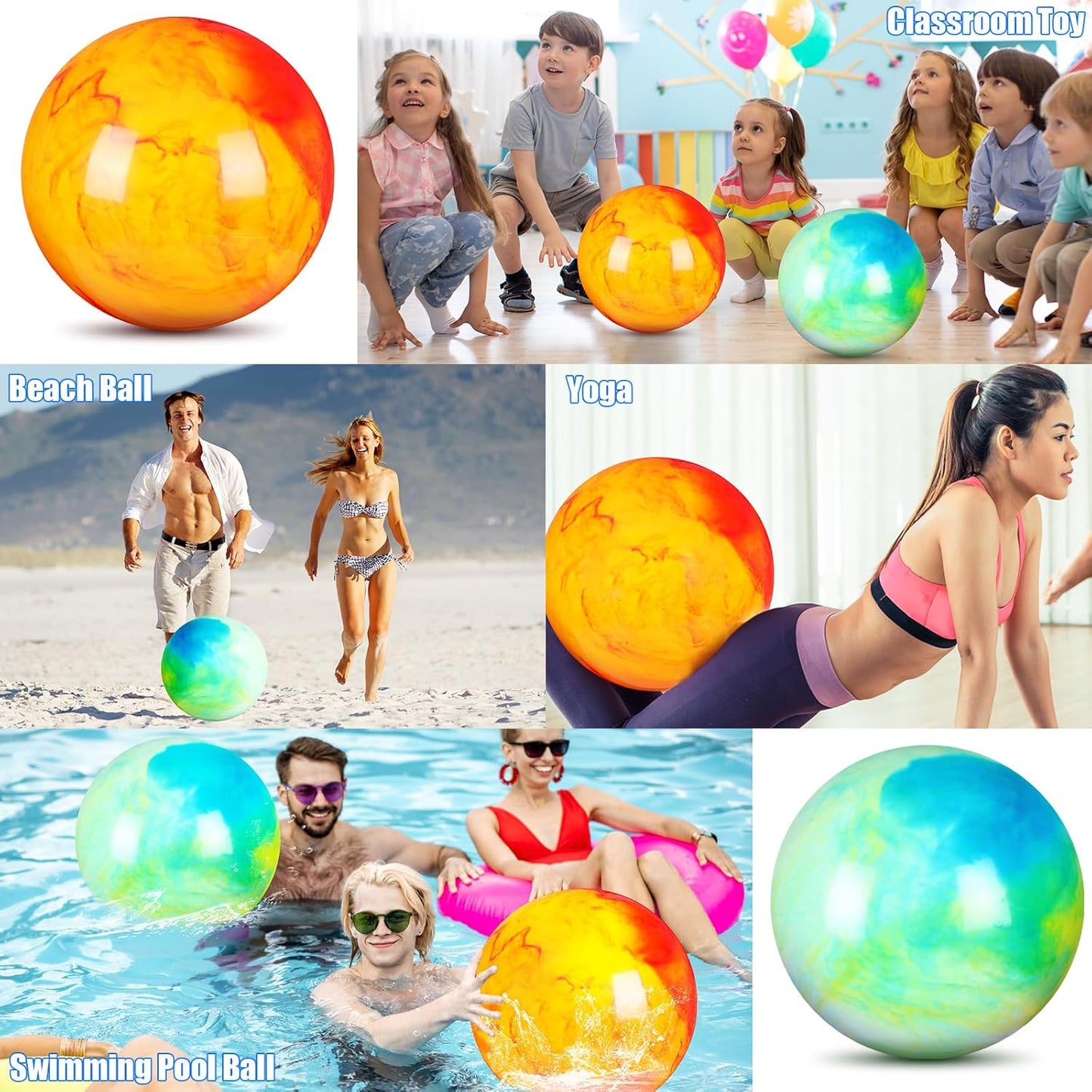 2 Pcs 18 Inch Marbleized Bouncy Balls Large Inflatable Rubber Sensory Ball for Playground Outdoor Water(Green and Yellow)