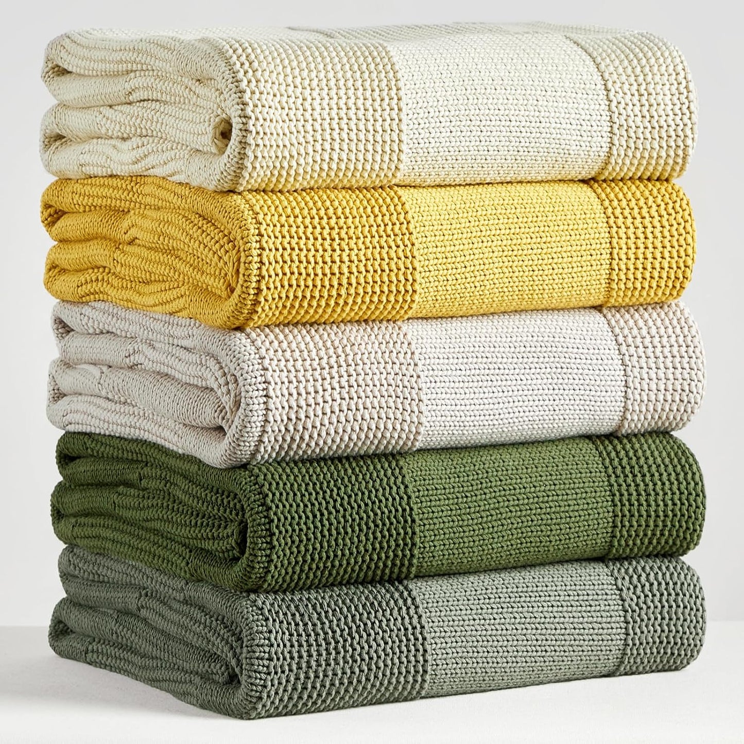 100% Cotton Chunky Cable Knit Throw Blanket for Sofa Couch Bed Baby Nursery, Bold Thread, Home Decorative Blanket, Bonus Laundering Bag, 60 x 80 Inches, Mustard Yellow
