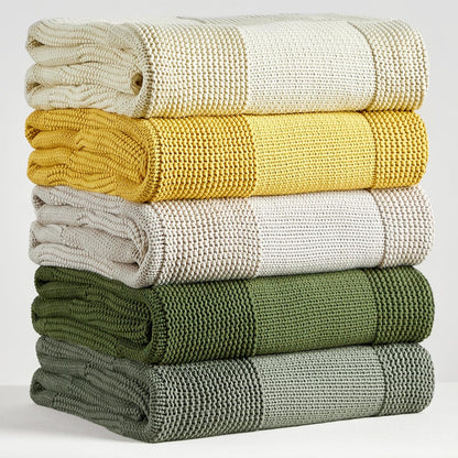 100% Cotton Chunky Cable Knit Throw Blanket for Sofa Couch Bed Baby Nursery, Bold Thread, Home Decorative Blanket, Bonus Laundering Bag, 60 x 80 Inches, Mustard Yellow