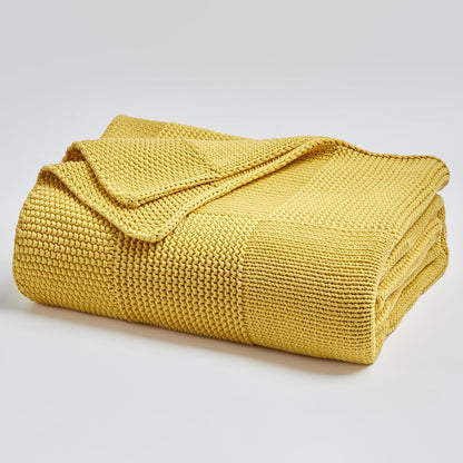 100% Cotton Chunky Cable Knit Throw Blanket for Sofa Couch Bed Baby Nursery, Bold Thread, Home Decorative Blanket, Bonus Laundering Bag, 60 x 80 Inches, Mustard Yellow
