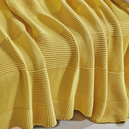 100% Cotton Chunky Cable Knit Throw Blanket for Sofa Couch Bed Baby Nursery, Bold Thread, Home Decorative Blanket, Bonus Laundering Bag, 60 x 80 Inches, Mustard Yellow