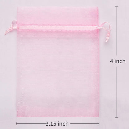50Pcs 3.15"x4"(8x10cm) Sheer Drawstring Organza Jewelry Pouches Wedding Party Christmas Favor Gift Bags (Pink, 3x4)