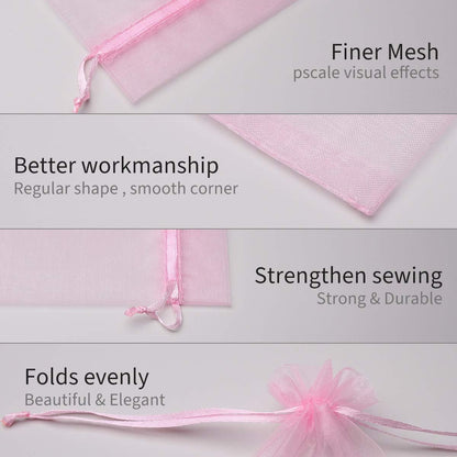 50Pcs 3.15"x4"(8x10cm) Sheer Drawstring Organza Jewelry Pouches Wedding Party Christmas Favor Gift Bags (Pink, 3x4)