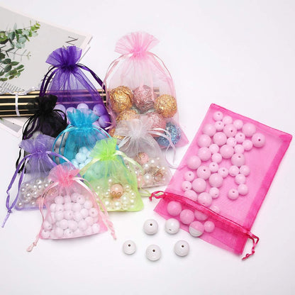 50Pcs 3.15"x4"(8x10cm) Sheer Drawstring Organza Jewelry Pouches Wedding Party Christmas Favor Gift Bags (Pink, 3x4)