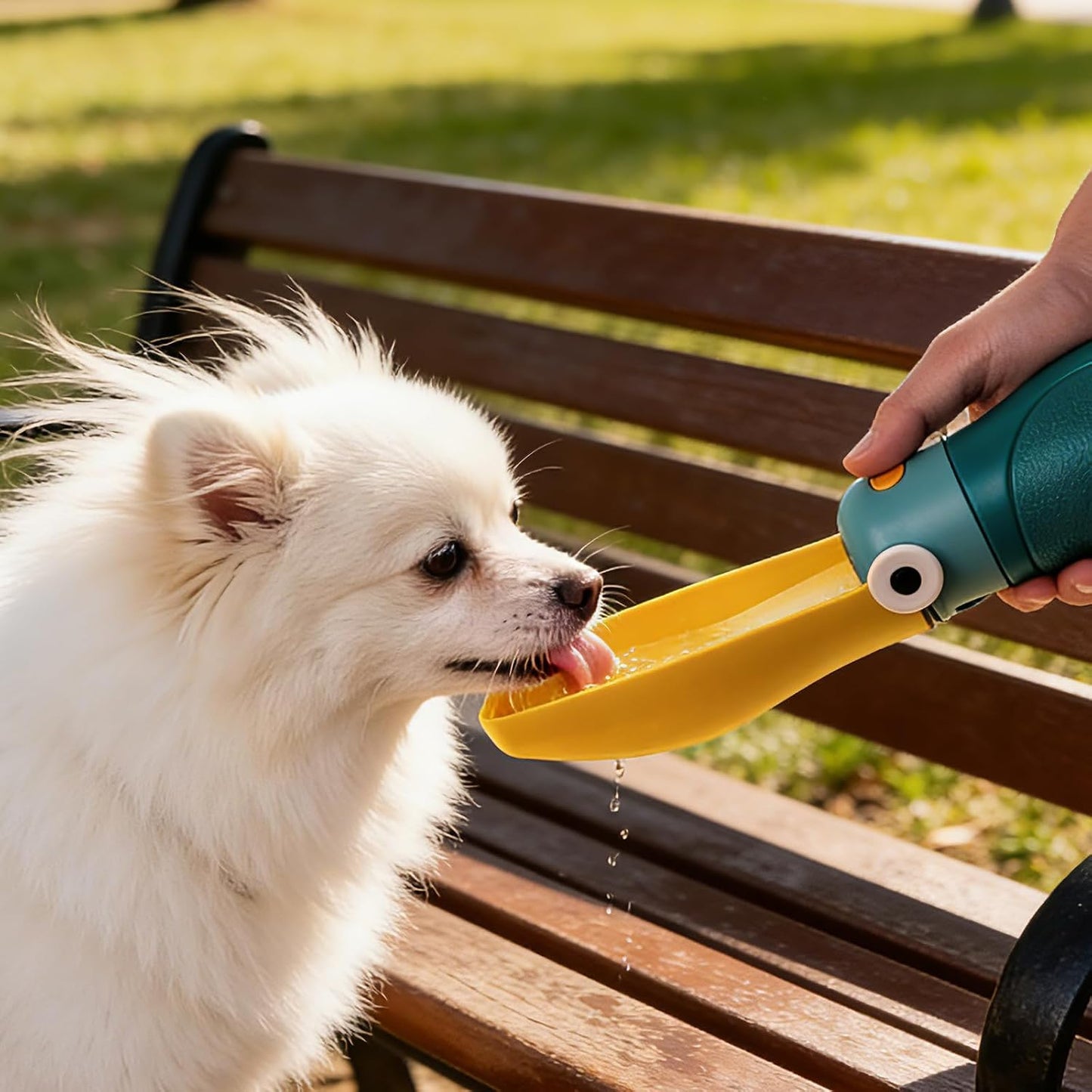 Dog Water Bottle, Dog Water Bottle Portable Blue Yellow ABS PET 16.23oz 3.15×7.87in Outdoor Walking Pet Hydration Dispenser