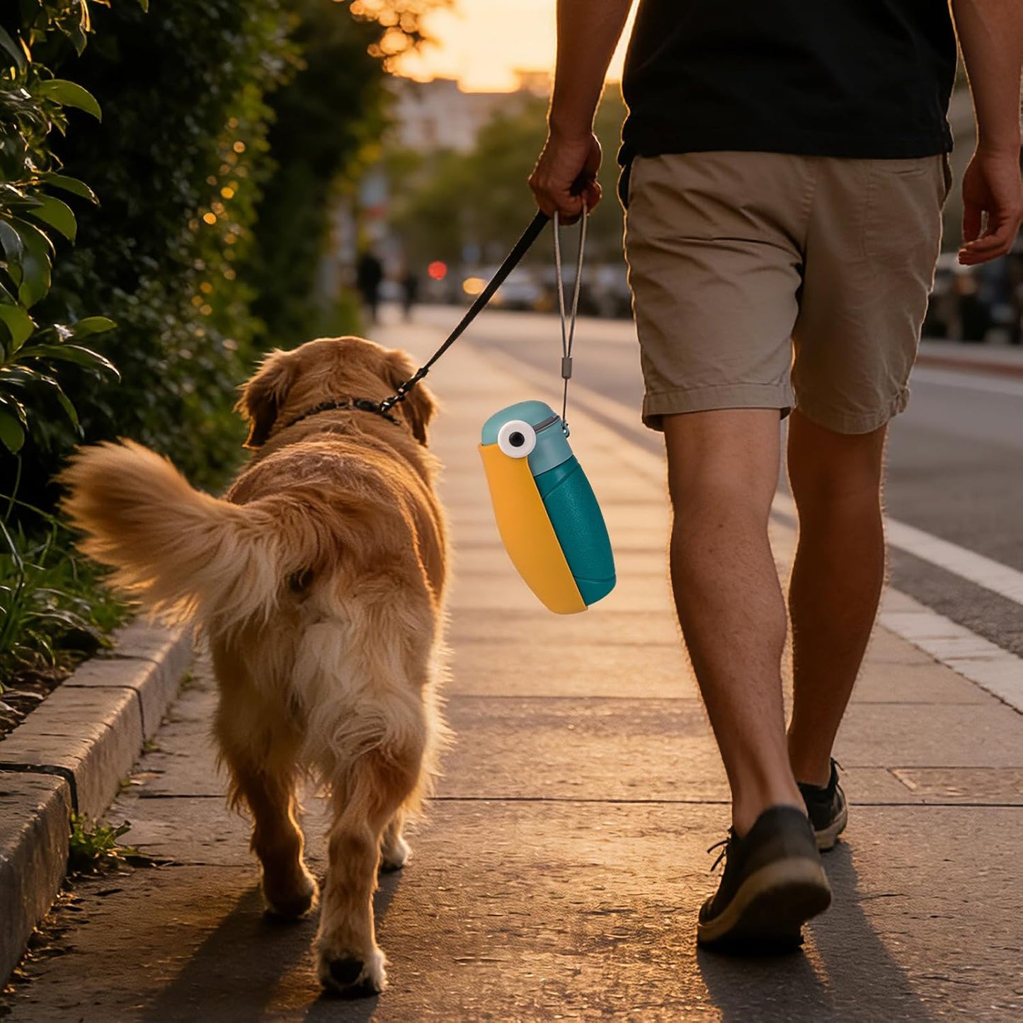 Dog Water Bottle, Dog Water Bottle Portable Blue Yellow ABS PET 16.23oz 3.15×7.87in Outdoor Walking Pet Hydration Dispenser
