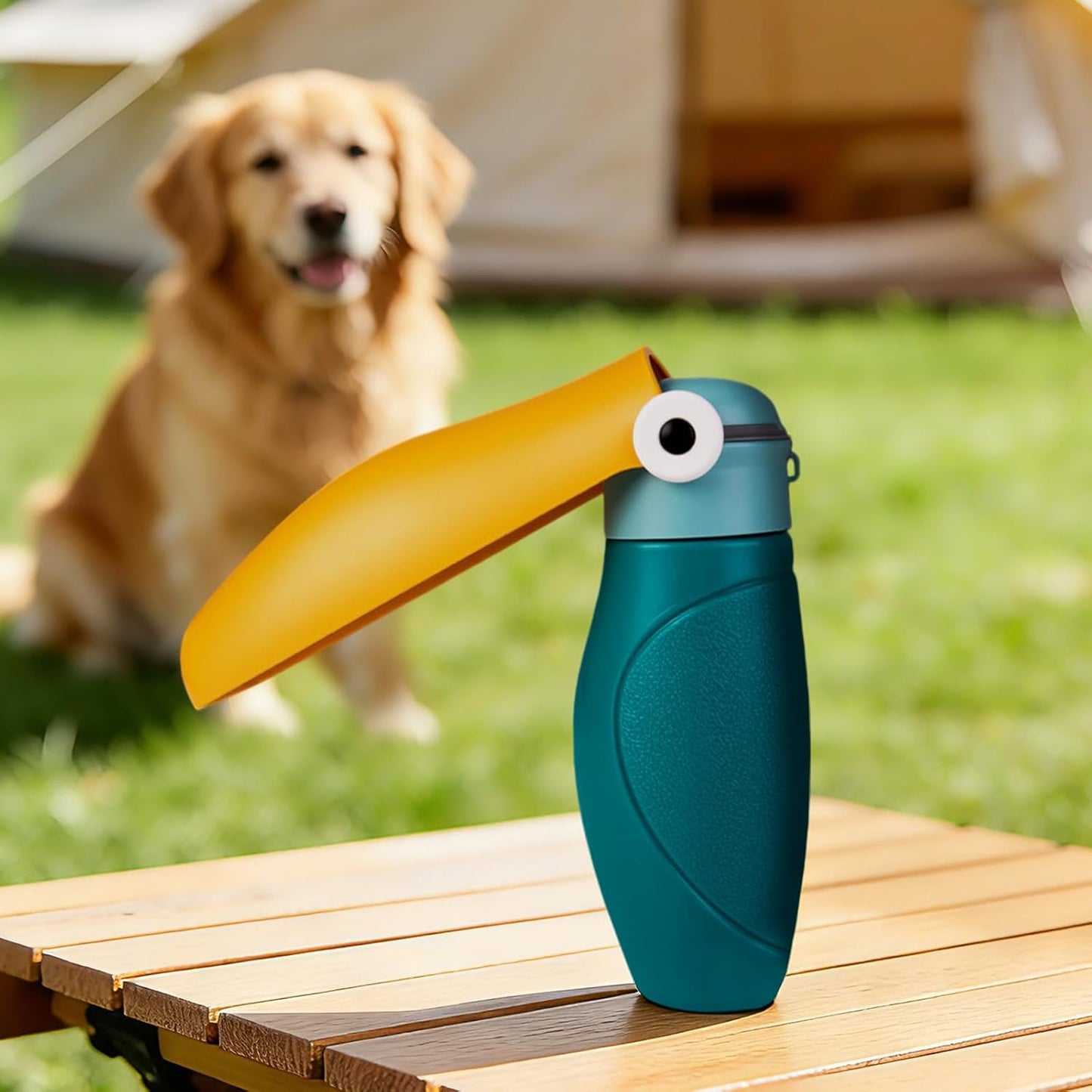 Dog Water Bottle, Dog Water Bottle Portable Blue Yellow ABS PET 16.23oz 3.15×7.87in Outdoor Walking Pet Hydration Dispenser