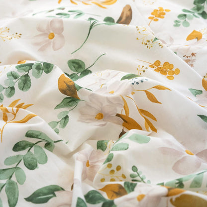 Green & Yellow Floral Duvet Cover Set Botanical Comforter Cover 3Pcs | 100% Washed Cotton Soft Breathable Lightweight Reversible Original Design with Zipper Closure Corner Ties