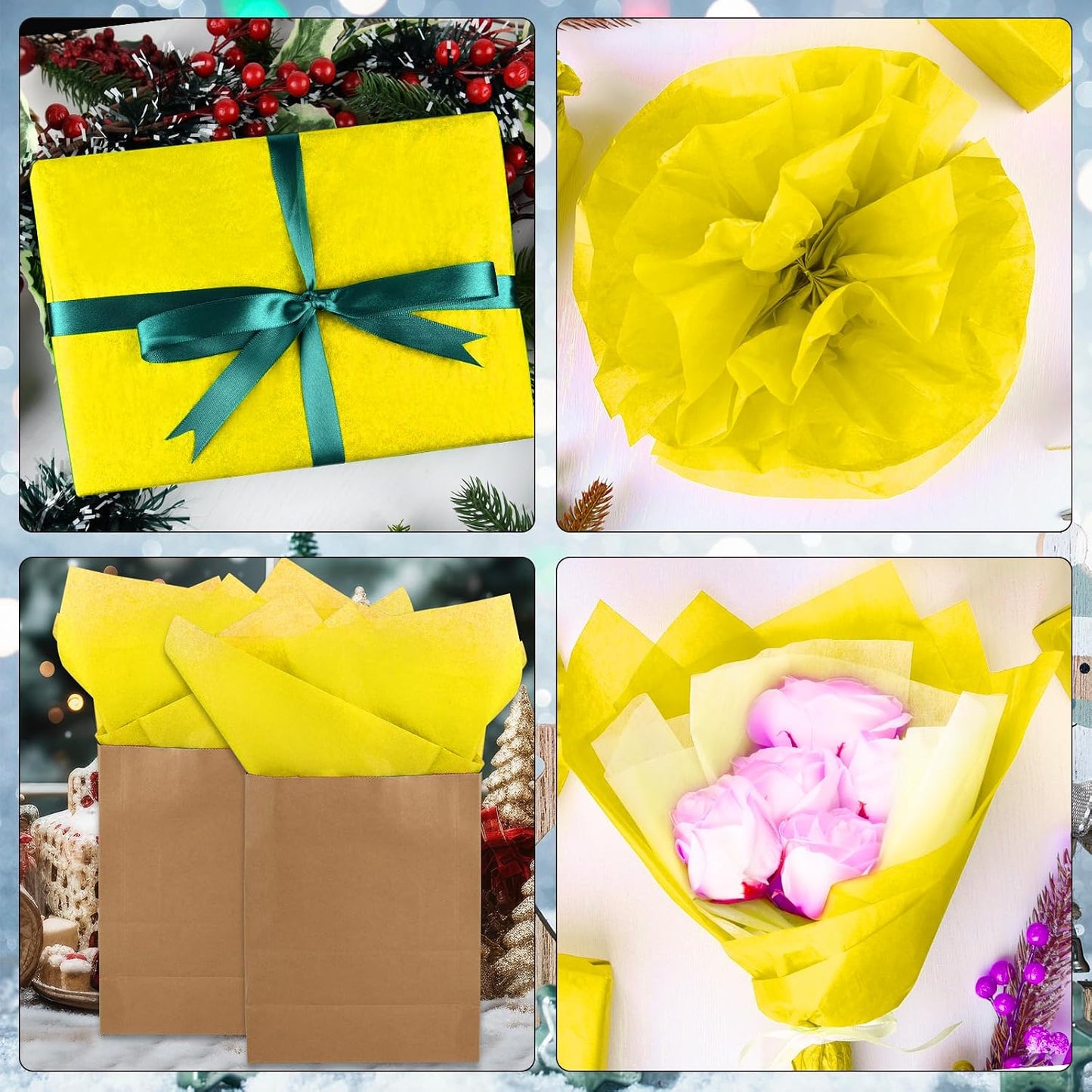 120 Sheets Yellow Tissue Paper Halloween Art Gift Wrapping Tissue Paper Bulk for Crafts DIY Birthday Decor Autumn/Thanksgiving Holiday Party (20 x 13.8 inches)