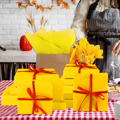 120 Sheets Yellow Tissue Paper Halloween Art Gift Wrapping Tissue Paper Bulk for Crafts DIY Birthday Decor Autumn/Thanksgiving Holiday Party (20 x 13.8 inches)