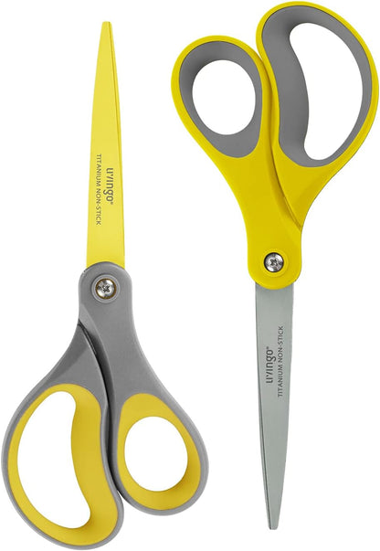 Scissors All Purpose 8" Titanium Non Stick Shears 2 Pack | Durable Stainless Steel Blade, Comfortable Grip, Fabric Sewing Paper Craft Cutting, School Home Office Use