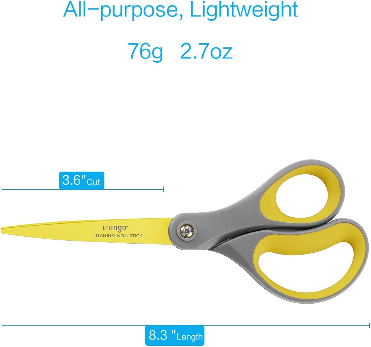 Scissors All Purpose 8" Titanium Non Stick Shears 2 Pack | Durable Stainless Steel Blade, Comfortable Grip, Fabric Sewing Paper Craft Cutting, School Home Office Use