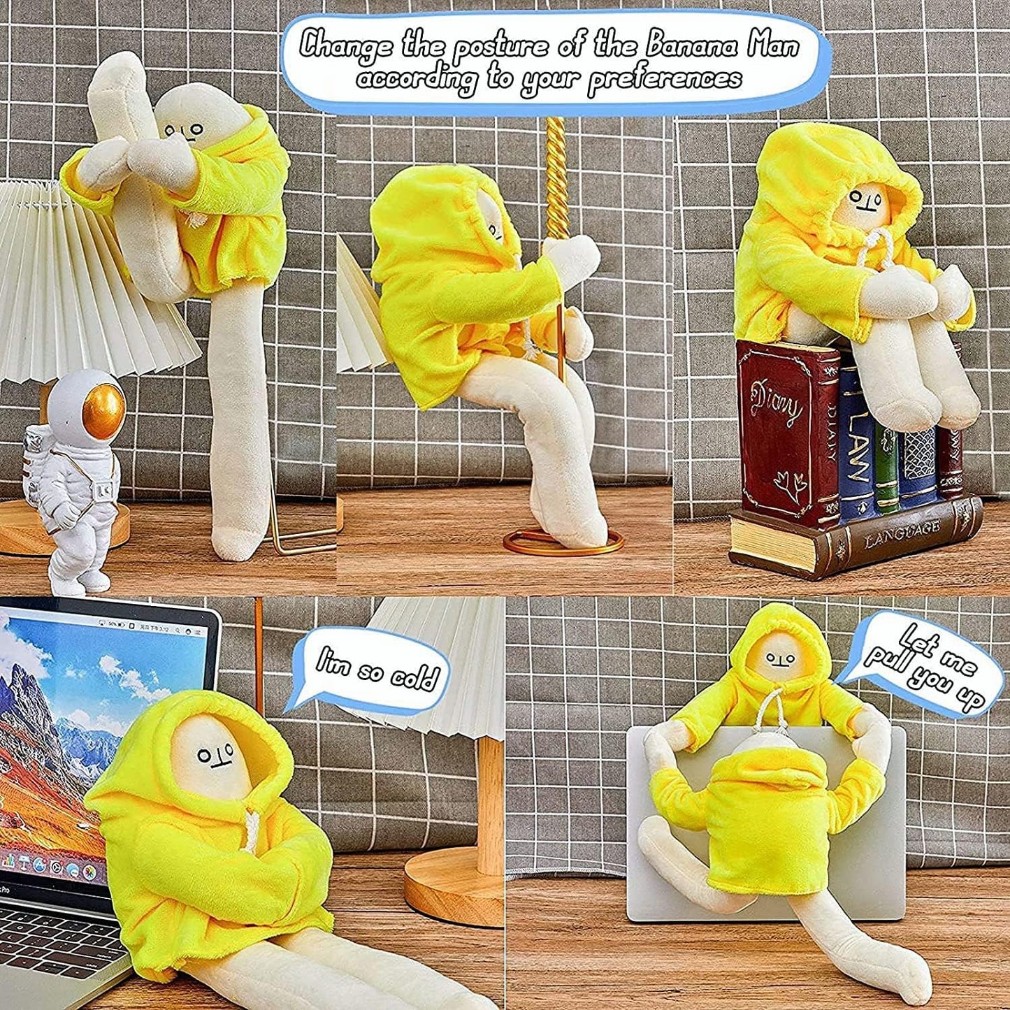 Plush Banana Man Toy,25.6inch Weird Banana Man Doll with Magnet,Funny Poseable Decompression Toy Stuffed Animals Doll Gifts for Boys Girls Birthday Party Christmas(Yellow)