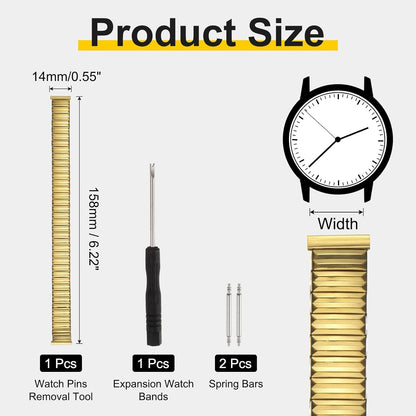 Expansion Watch Bands Stainless Steel with Spring Bars Removal Tool for Women Men Metal Replacement Watch Bands
