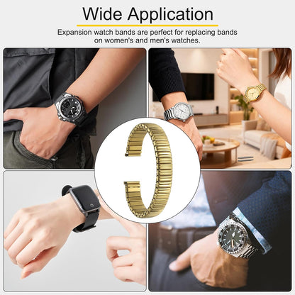 Expansion Watch Bands Stainless Steel with Spring Bars Removal Tool for Women Men Metal Replacement Watch Bands