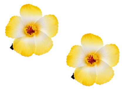 2pc Hawaiian Plumeria Hair Clips Galsang Flower Barrettes for Beach Party(Yellow)