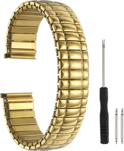 Expansion Watch Bands Stainless Steel with Spring Bars Removal Tool for Women Men Metal Replacement Watch Band