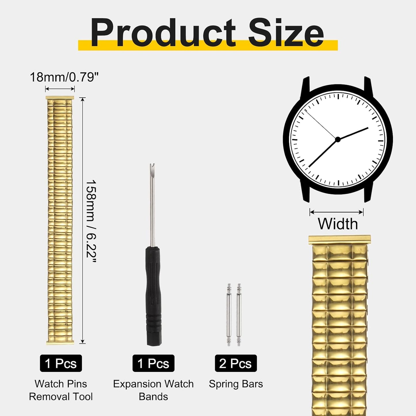 Expansion Watch Bands Stainless Steel with Spring Bars Removal Tool for Women Men Metal Replacement Watch Band