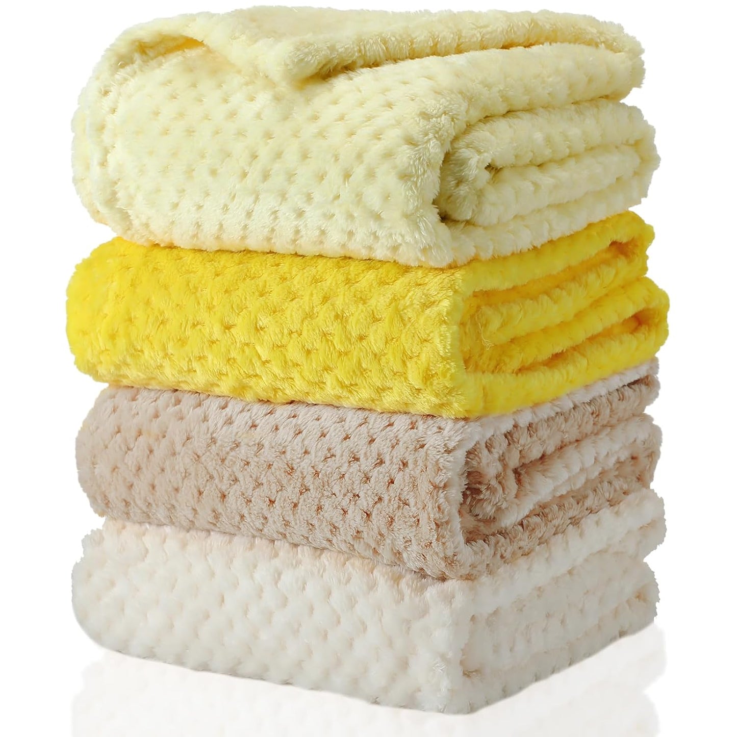 4 Pcs Baby Fuzzy Blanket Fluffy Baby Blanket for Boys Girls Soft Warm Infant Newborn Toddler Receiving Nursery Bed Supplies, 32 x 24 Inch(Yellow Color)