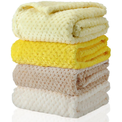 4 Pcs Baby Fuzzy Blanket Fluffy Baby Blanket for Boys Girls Soft Warm Infant Newborn Toddler Receiving Nursery Bed Supplies, 32 x 24 Inch(Yellow Color)