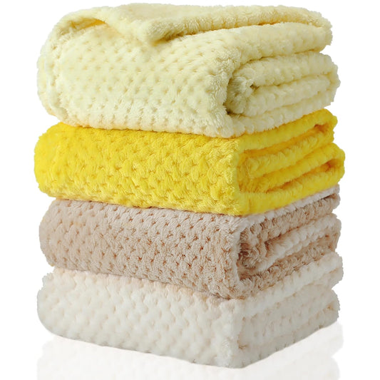 4 Pcs Baby Fuzzy Blanket Fluffy Baby Blanket for Boys Girls Soft Warm Infant Newborn Toddler Receiving Nursery Bed Supplies, 32 x 24 Inch(Yellow Color)