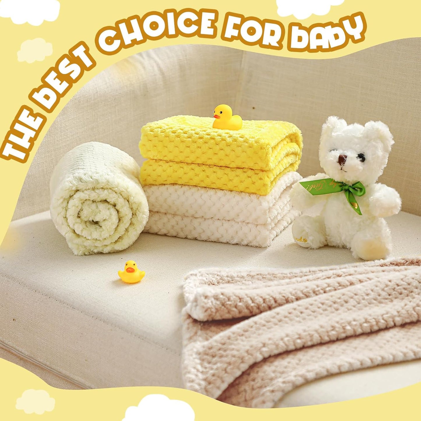 4 Pcs Baby Fuzzy Blanket Fluffy Baby Blanket for Boys Girls Soft Warm Infant Newborn Toddler Receiving Nursery Bed Supplies, 32 x 24 Inch(Yellow Color)