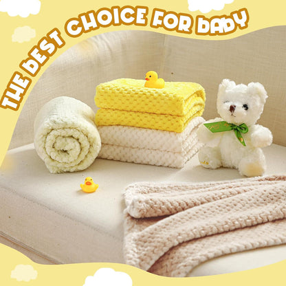4 Pcs Baby Fuzzy Blanket Fluffy Baby Blanket for Boys Girls Soft Warm Infant Newborn Toddler Receiving Nursery Bed Supplies, 32 x 24 Inch(Yellow Color)