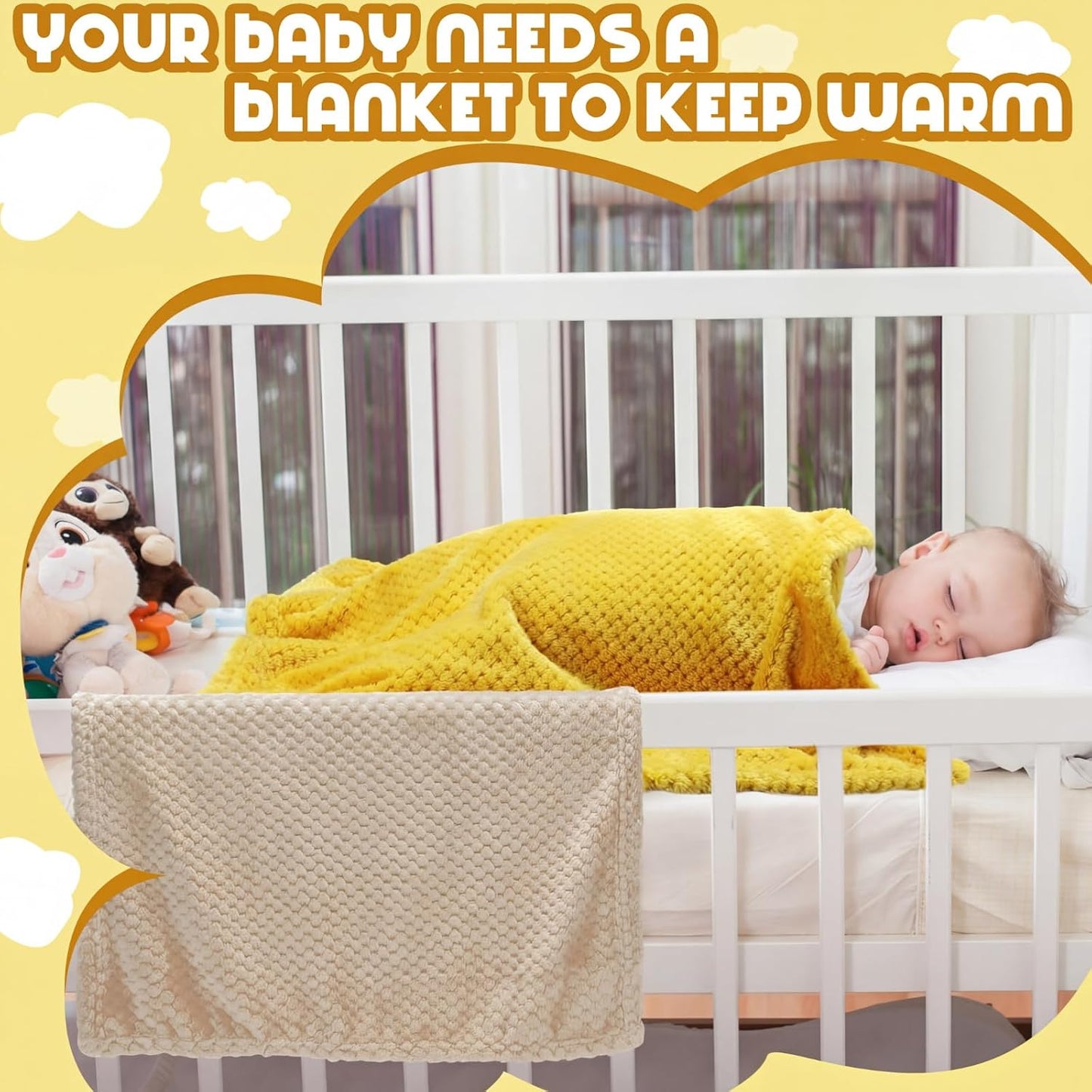 4 Pcs Baby Fuzzy Blanket Fluffy Baby Blanket for Boys Girls Soft Warm Infant Newborn Toddler Receiving Nursery Bed Supplies, 32 x 24 Inch(Yellow Color)