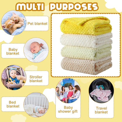 4 Pcs Baby Fuzzy Blanket Fluffy Baby Blanket for Boys Girls Soft Warm Infant Newborn Toddler Receiving Nursery Bed Supplies, 32 x 24 Inch(Yellow Color)