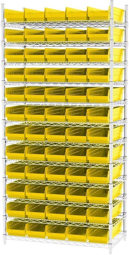 30138 Plastic Shelf Bins, Heavy Duty Storage Bins for Garage, Closet, and Drawer Organization, 18" x 6-1/2" x 4", Yellow, 12-Pack